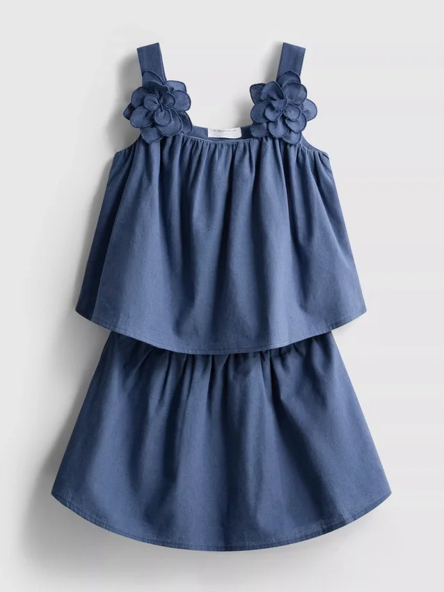 1,5-12 anos | Conjunto da The Edit composto por blusa e saia com apliques florais em mistura de linho