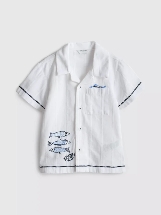 1,5-7 anos | Camisa com bordado de peixe