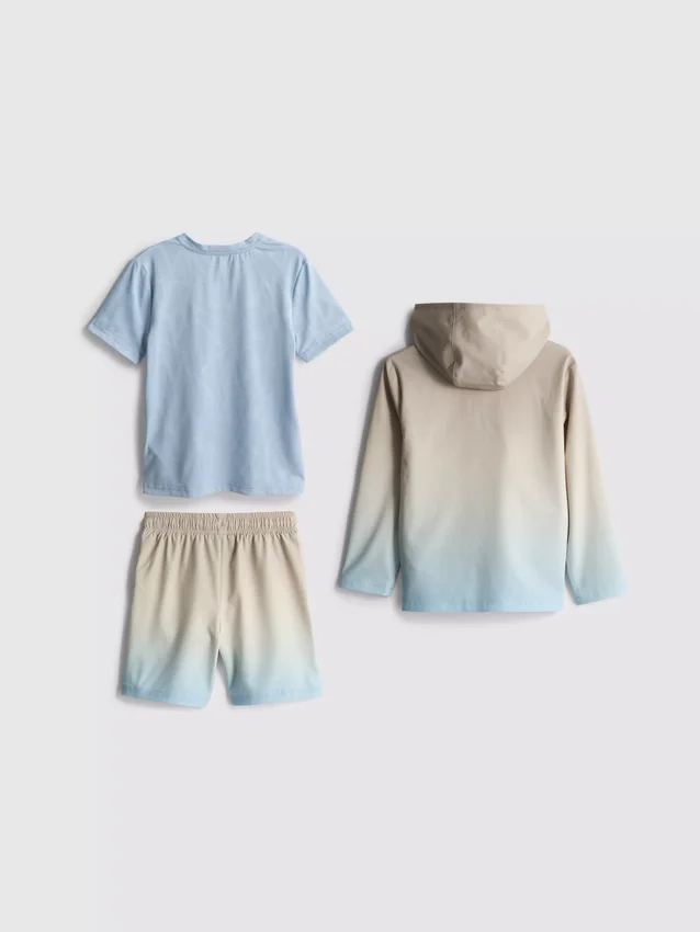 1,5-7 anos | Conjunto de 3 peças: t-shirt desportiva, calções e camisola com capuz