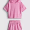 1,5-7 anos | Conjunto de camisola com capuz e calções de banho em tecido de toalha