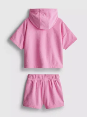 1,5-7 anos | Conjunto de camisola com capuz e calções de banho em tecido de toalha