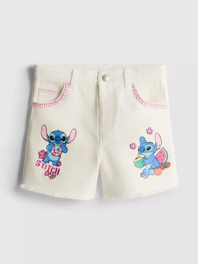 1,5-8 anos | Calções de ganga «Stitch» da Disney com contraste