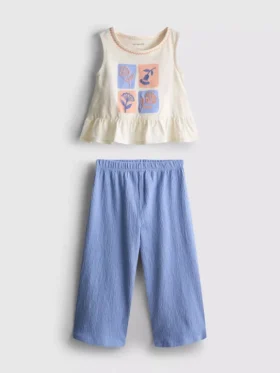 1,5-8 anos | Conjunto de blusa com peplum bordado e calças