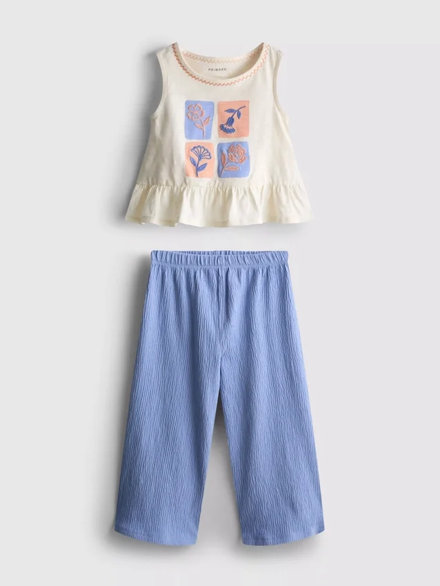 1,5-8 anos | Conjunto de blusa com peplum bordado e calças
