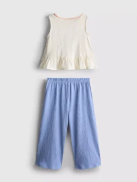 1,5-8 anos | Conjunto de blusa com peplum bordado e calças