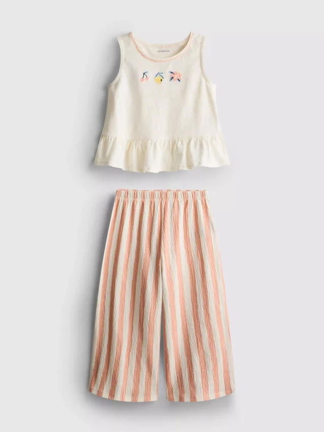 1,5-8 anos | Conjunto de blusa com peplum bordado e calças