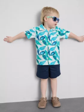 1,5-8 anos | Conjunto de camisa e calções em algodão slub