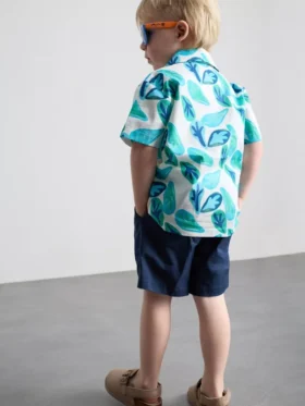 1,5-8 anos | Conjunto de camisa e calções em algodão slub