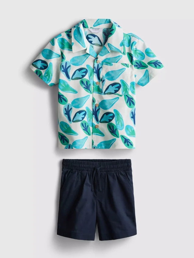 1,5-8 anos | Conjunto de camisa e calções em algodão slub