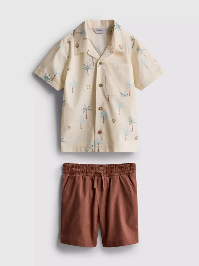 1,5-8 anos | Conjunto de camisa e calções em algodão slub