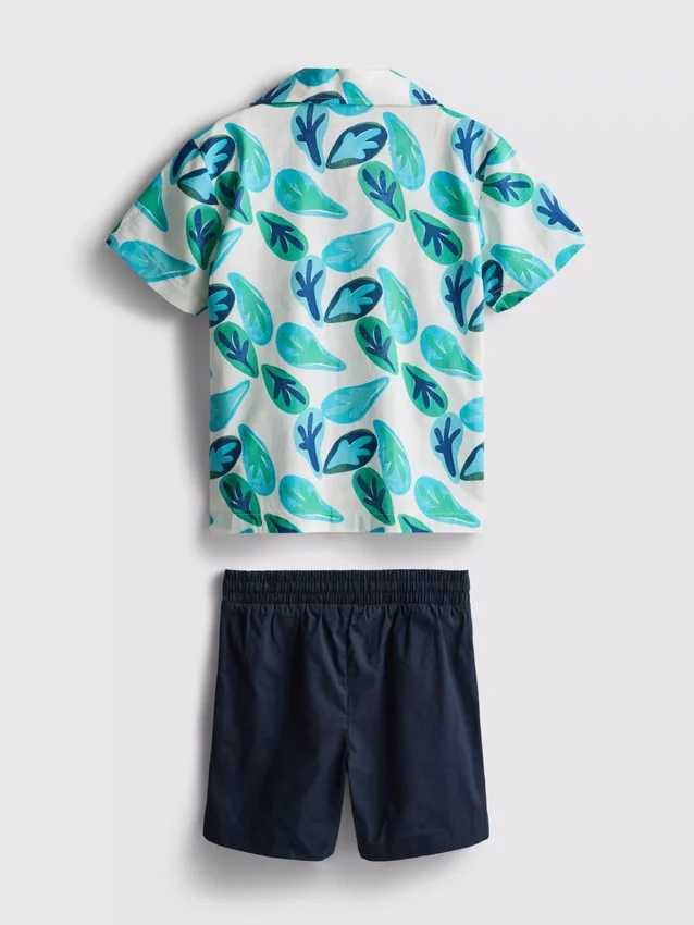 1,5-8 anos | Conjunto de camisa e calções em algodão slub