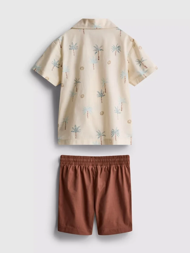 1,5-8 anos | Conjunto de camisa e calções em algodão slub