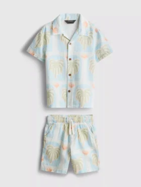 1,5-8 anos | Conjunto de camisas e calções estampados com textura
