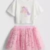1,5-8 anos | Conjunto de t-shirt com estampado de unicórnio e saia tutu