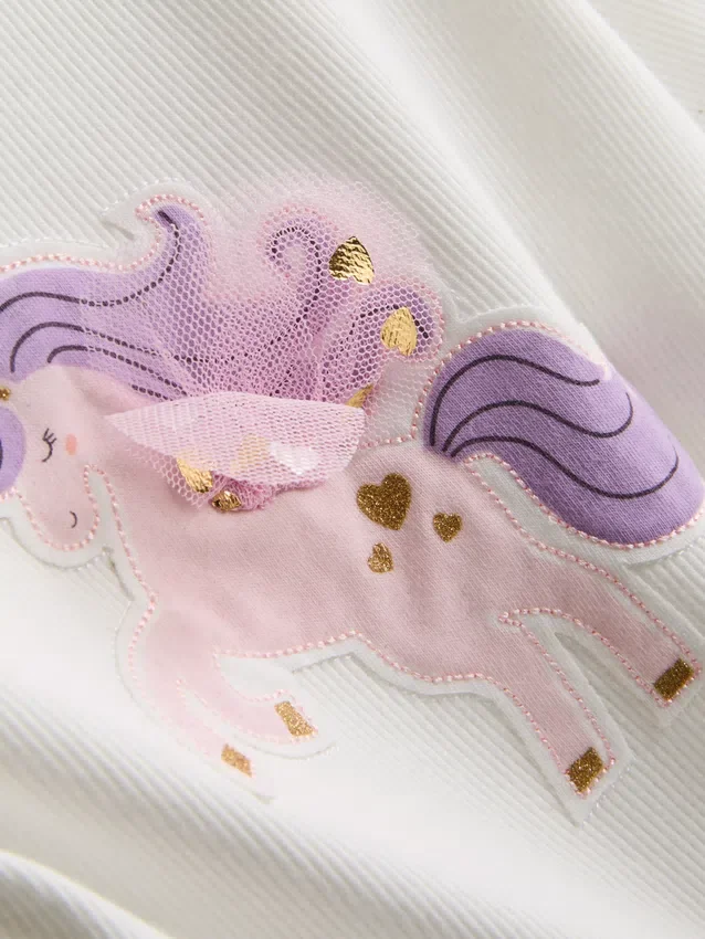 1,5-8 anos | Conjunto de t-shirt com estampado de unicórnio e saia tutu