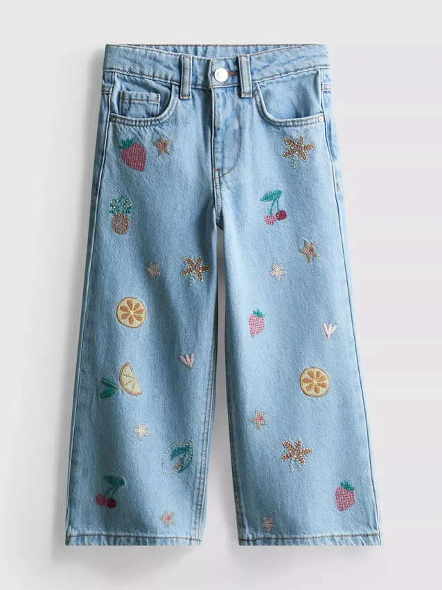 1,5-8 anos | Jeans com bordados de frutas