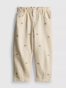 1,5-8 anos | Jeans tipo «paperbag» com bordado floral