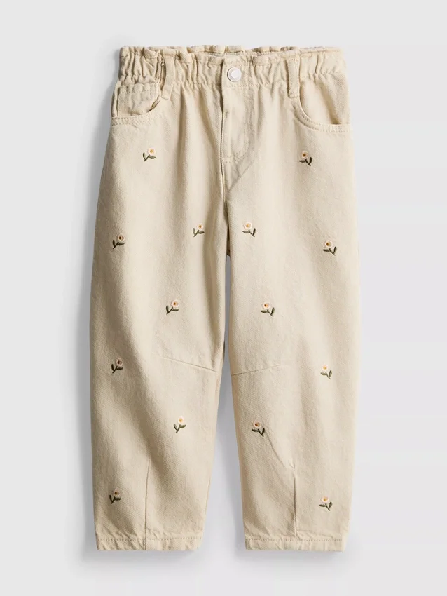 1,5-8 anos | Jeans tipo «paperbag» com bordado floral