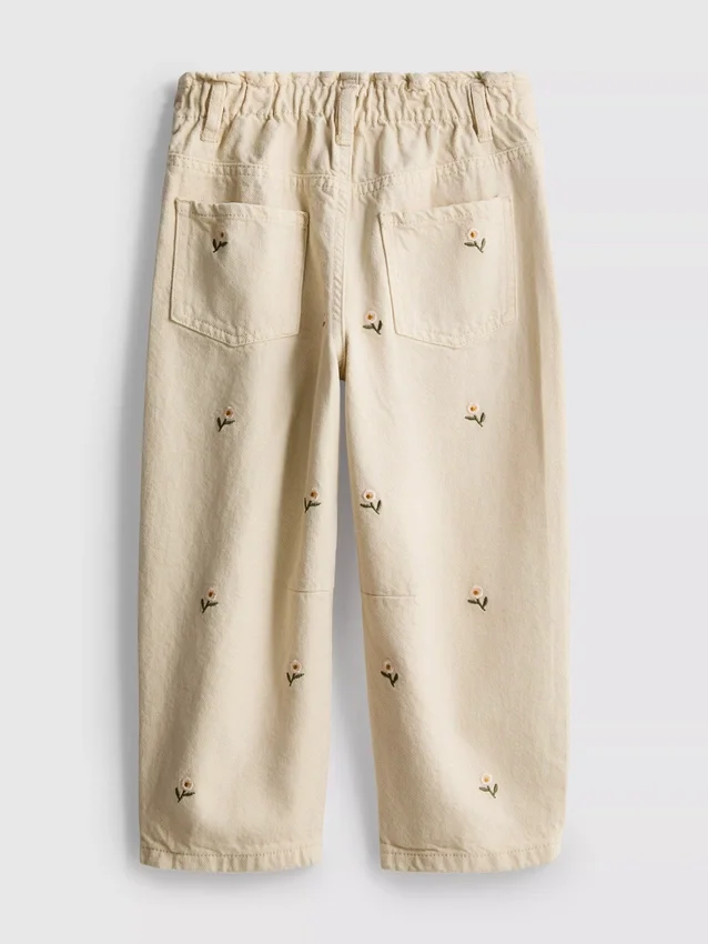 1,5-8 anos | Jeans tipo «paperbag» com bordado floral