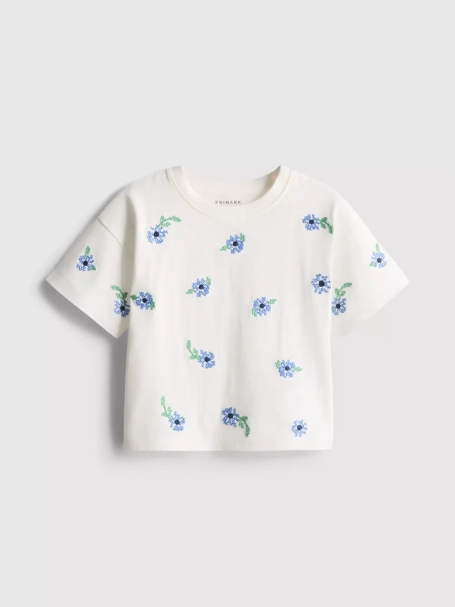 1,5-8 anos | T-shirt com bordado em ponto cruz
