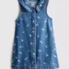 1,5-8 anos | vestido de ganga sem mangas com gola e padrão floral