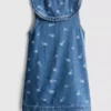 1,5-8 anos | vestido de ganga sem mangas com gola e padrão floral