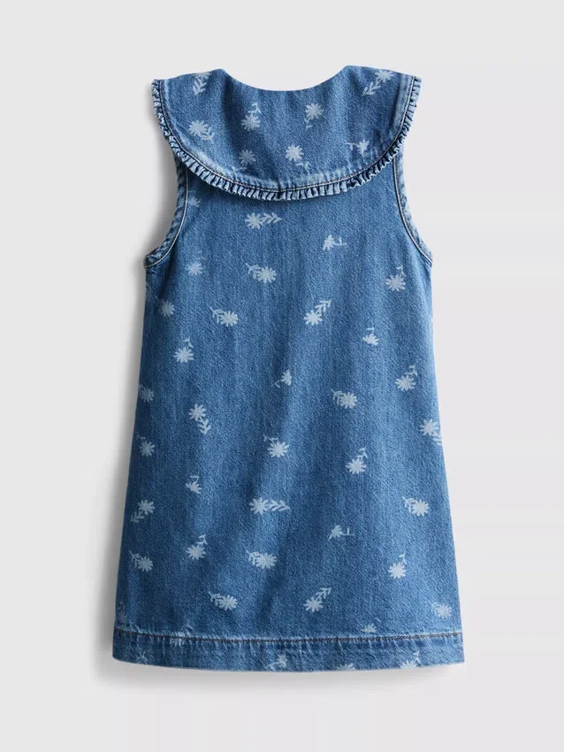 1,5-8 anos | vestido de ganga sem mangas com gola e padrão floral