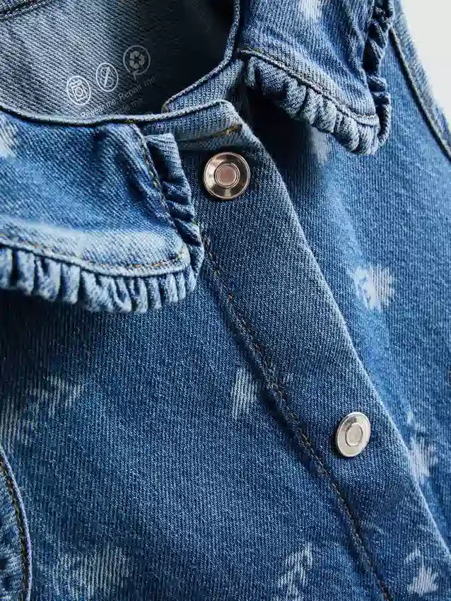 1,5-8 anos | vestido de ganga sem mangas com gola e padrão floral