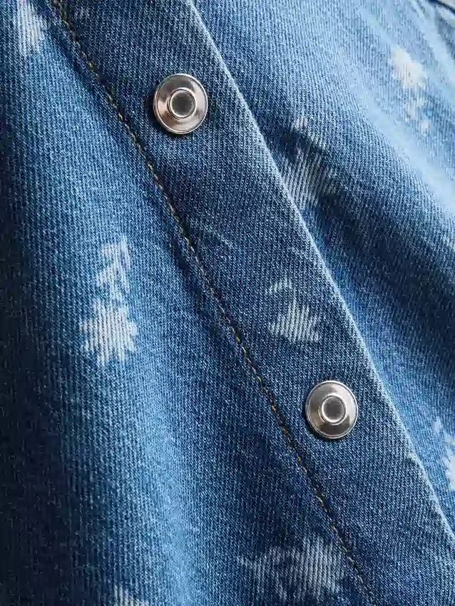 1,5-8 anos | vestido de ganga sem mangas com gola e padrão floral