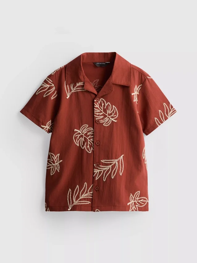 1,5-9 anos | camisa com bordado de folhas