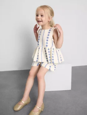 1,5-9 anos | conjunto de blusa bordada e calções