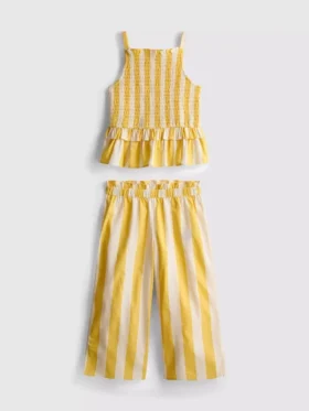 1,5-9 anos | Conjunto de blusa com peplum às riscas e calças