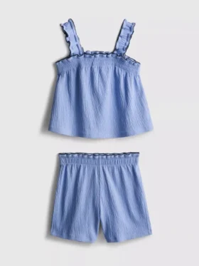 1,5-9 anos | Conjunto de blusa e calções com textura enrugada