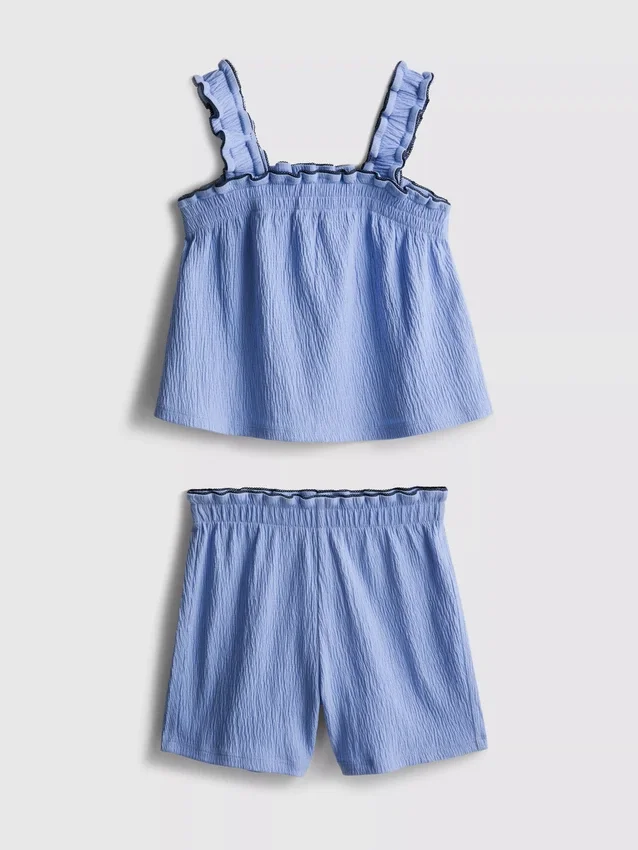1,5-9 anos | Conjunto de blusa e calções com textura enrugada