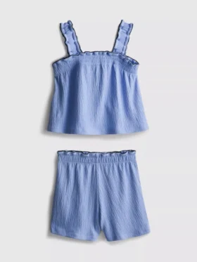 1,5-9 anos | Conjunto de blusa e calções com textura enrugada