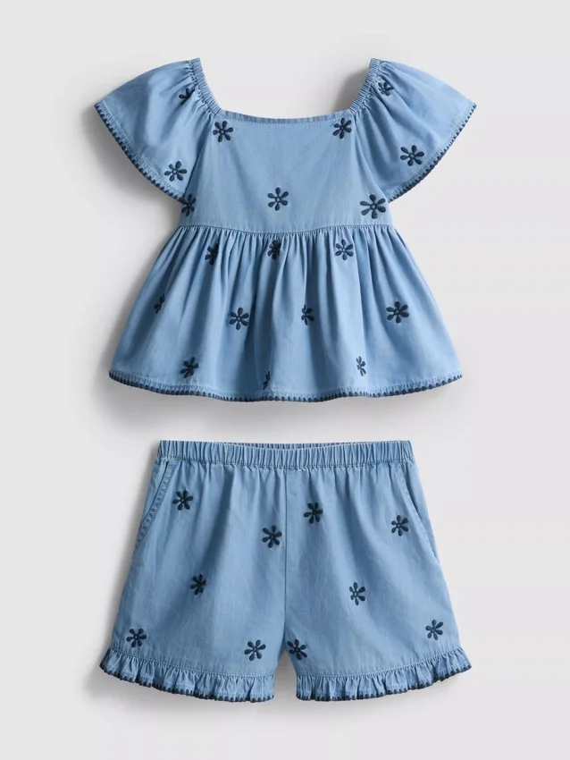 1,5-9 anos | Conjunto de blusa e calções em chambray