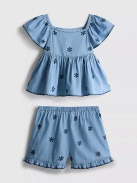 1,5-9 anos | Conjunto de blusa e calções em chambray