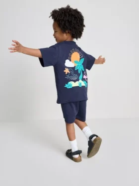 1,5-9 anos | Conjunto de camisas e calções com estampado tropical flocado