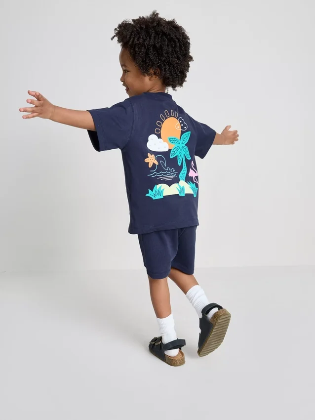 1,5-9 anos | Conjunto de camisas e calções com estampado tropical flocado