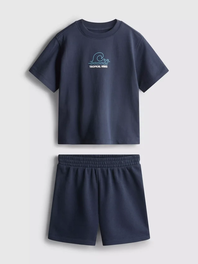 1,5-9 anos | Conjunto de camisas e calções com estampado tropical flocado