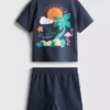1,5-9 anos | Conjunto de camisas e calções com estampado tropical flocado