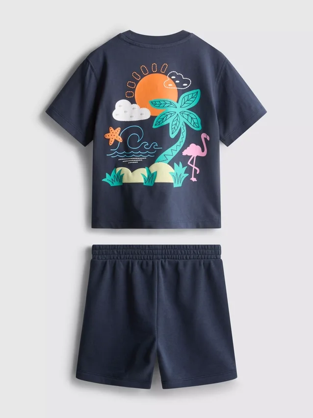 1,5-9 anos | Conjunto de camisas e calções com estampado tropical flocado
