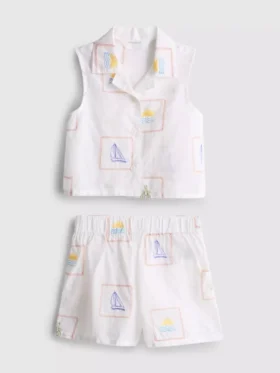 1,5-9 anos | Conjunto de camisola sem mangas e calções bordados