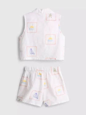 1,5-9 anos | Conjunto de camisola sem mangas e calções bordados