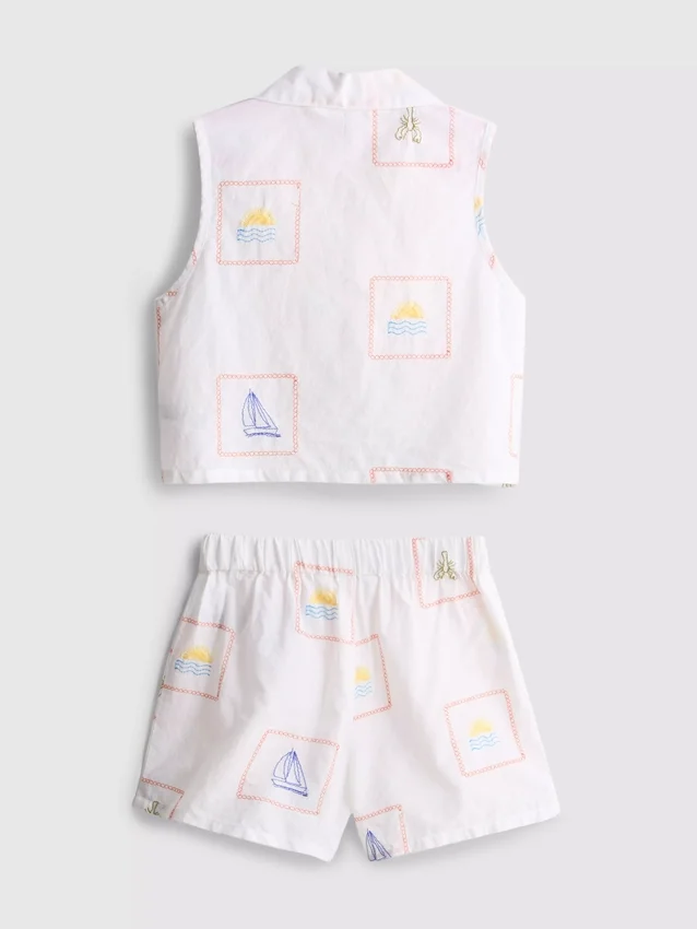 1,5-9 anos | Conjunto de camisola sem mangas e calções bordados