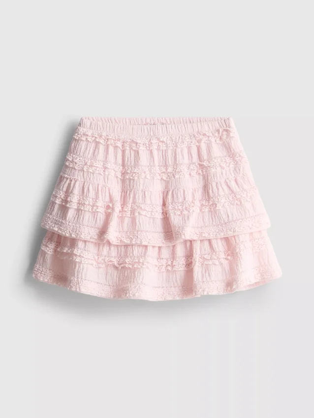 1,5-9 anos | saia-calça em camadas com acabamento em renda