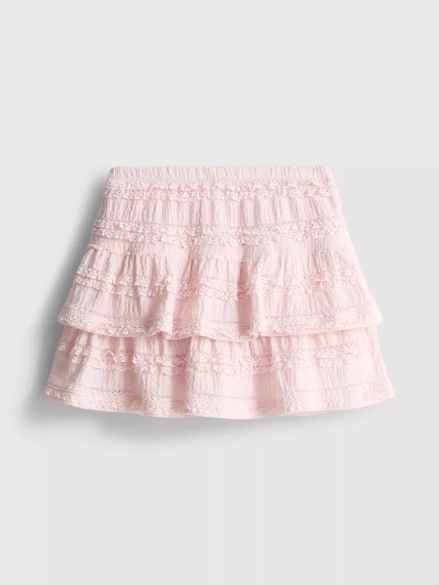 1,5-9 anos | saia-calça em camadas com acabamento em renda