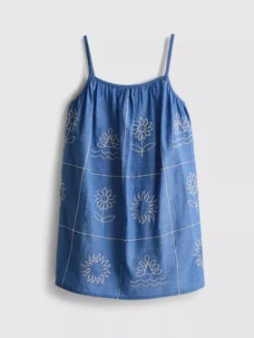 1,5-9 anos | vestido tipo camisola bordado em chambray