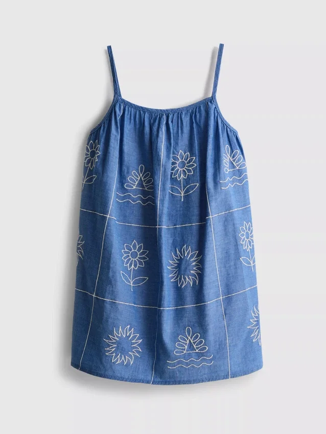 1,5-9 anos | vestido tipo camisola bordado em chambray