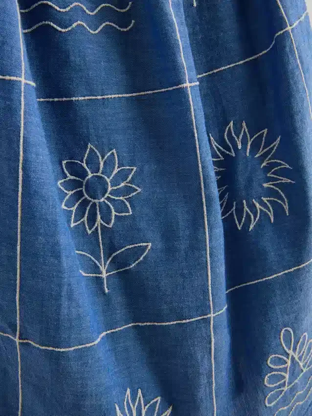 1,5-9 anos | vestido tipo camisola bordado em chambray
